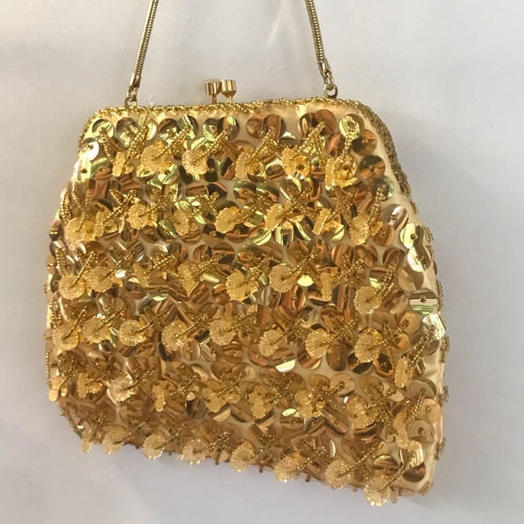 Beautiful Gold Sequence & Beaded Handbag - Picture 1 of 6